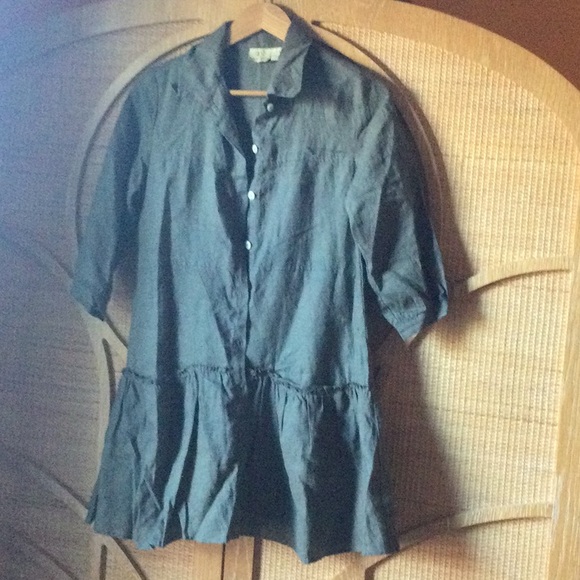 Drop waist dress, 100% linen, 3/4 sleeves on buttons, two pockets, size XS - Picture 1 of 5